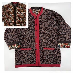 Asian Style Jacket LARGE Cotton Quilted Frog Knot Reversible Altered Lagen Look
